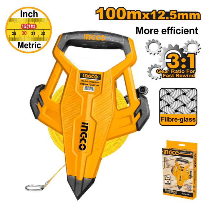 Ingco Fibreglass measuring tape Length & width:100mx12.5mm - Image 3