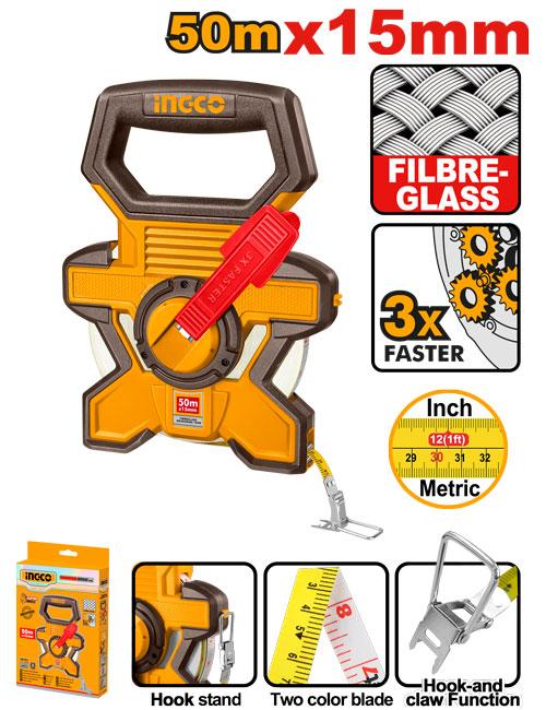 Ingco Fibreglass measuring tape 50mx15mm - Image 3